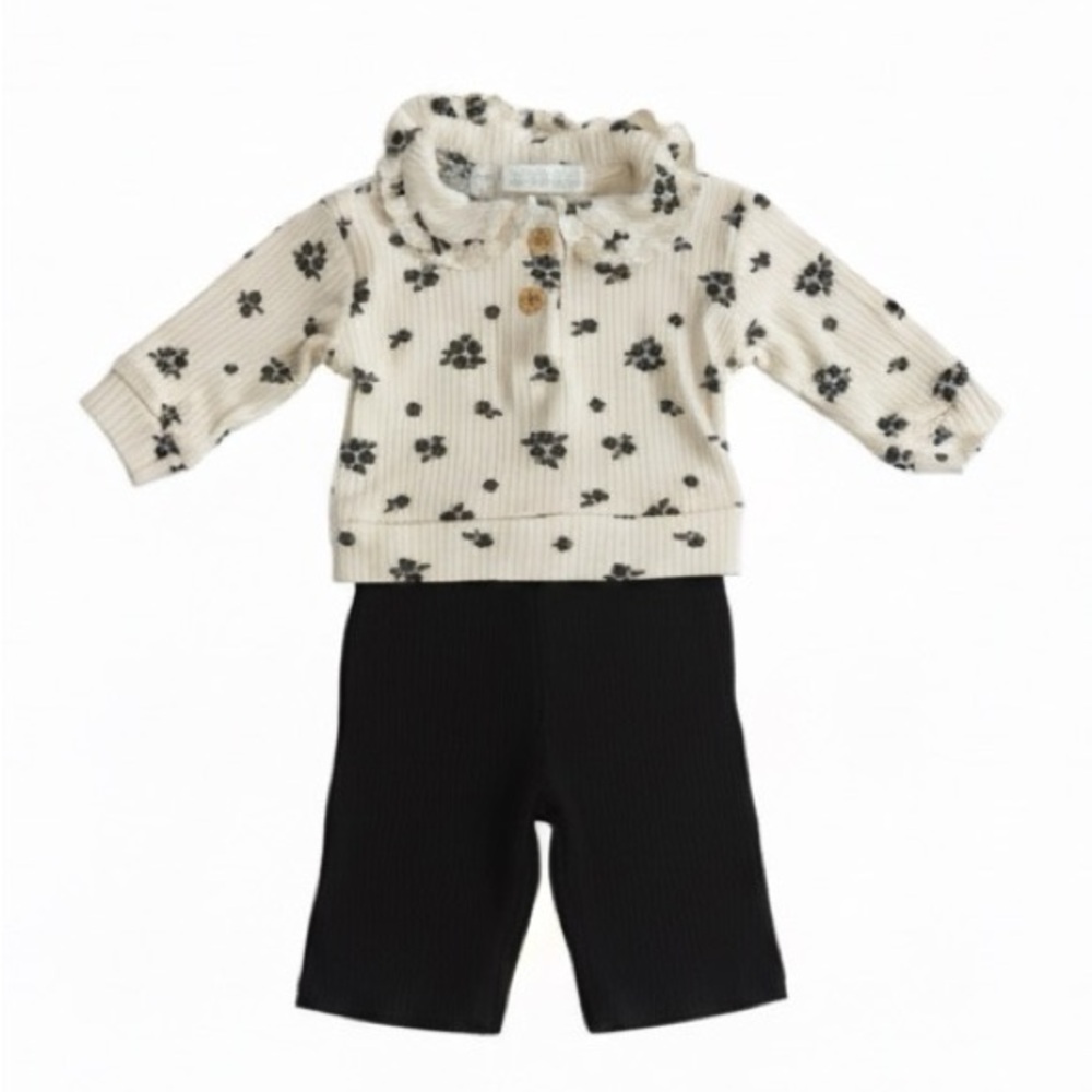 Rachel Zoe Baby Floral Ruffle Top and Black Pants Set
